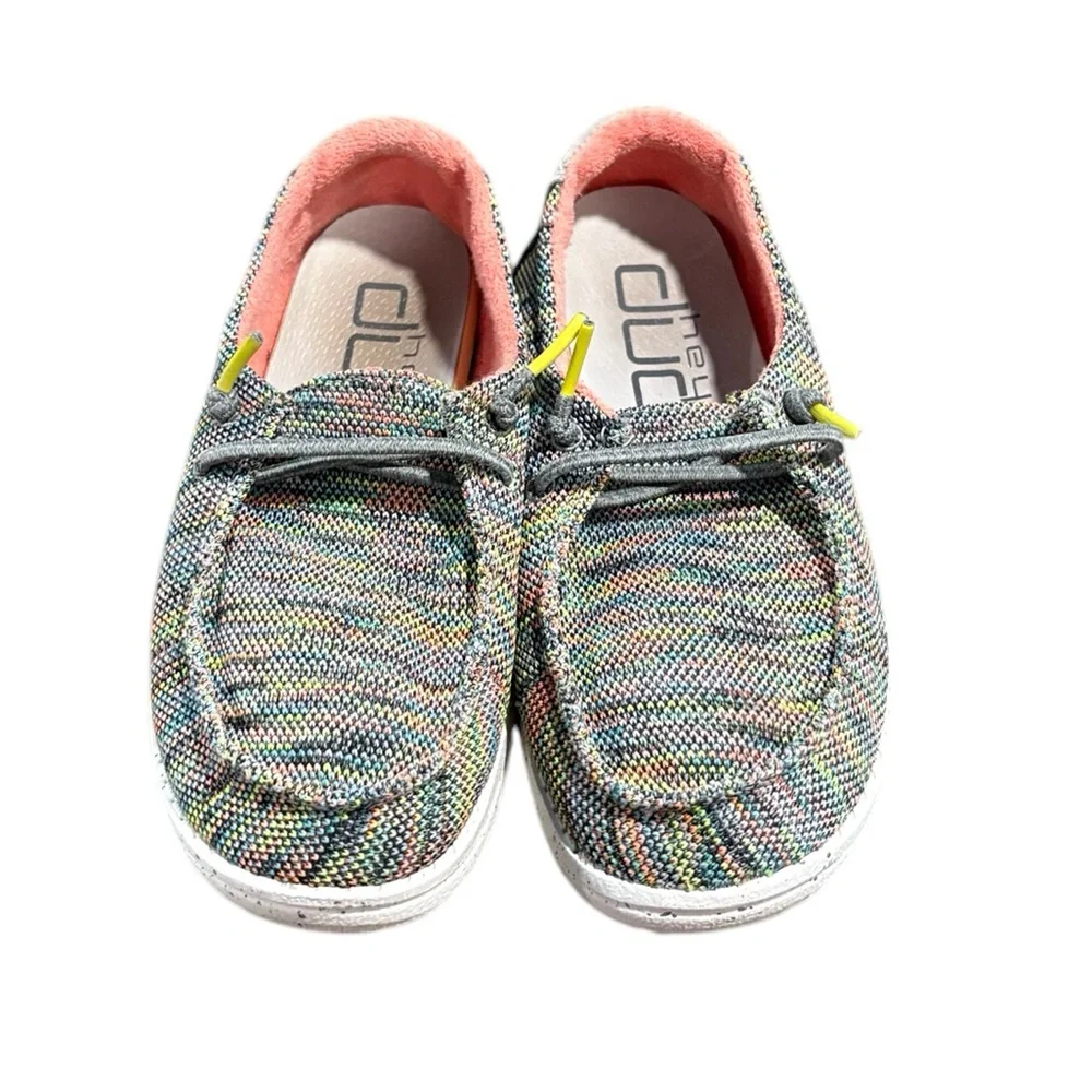 Hey Dude Multicolored Peacock Pink Woven Fabric and Slip-On Design